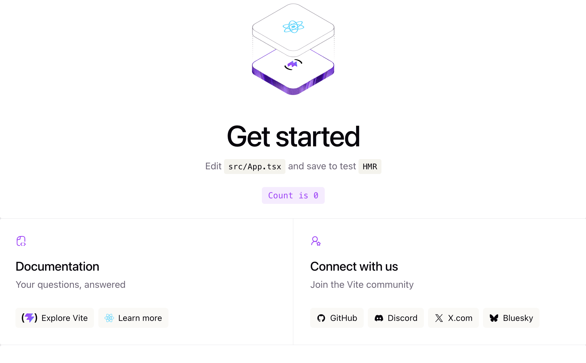 De starter applicatie ziet er normaal zo uit in je browser.